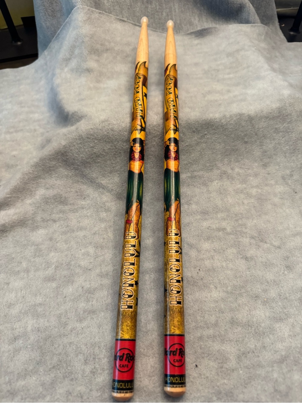 Hard Rock Cafe Honolulu Drumsticks in Gold, Green and Red